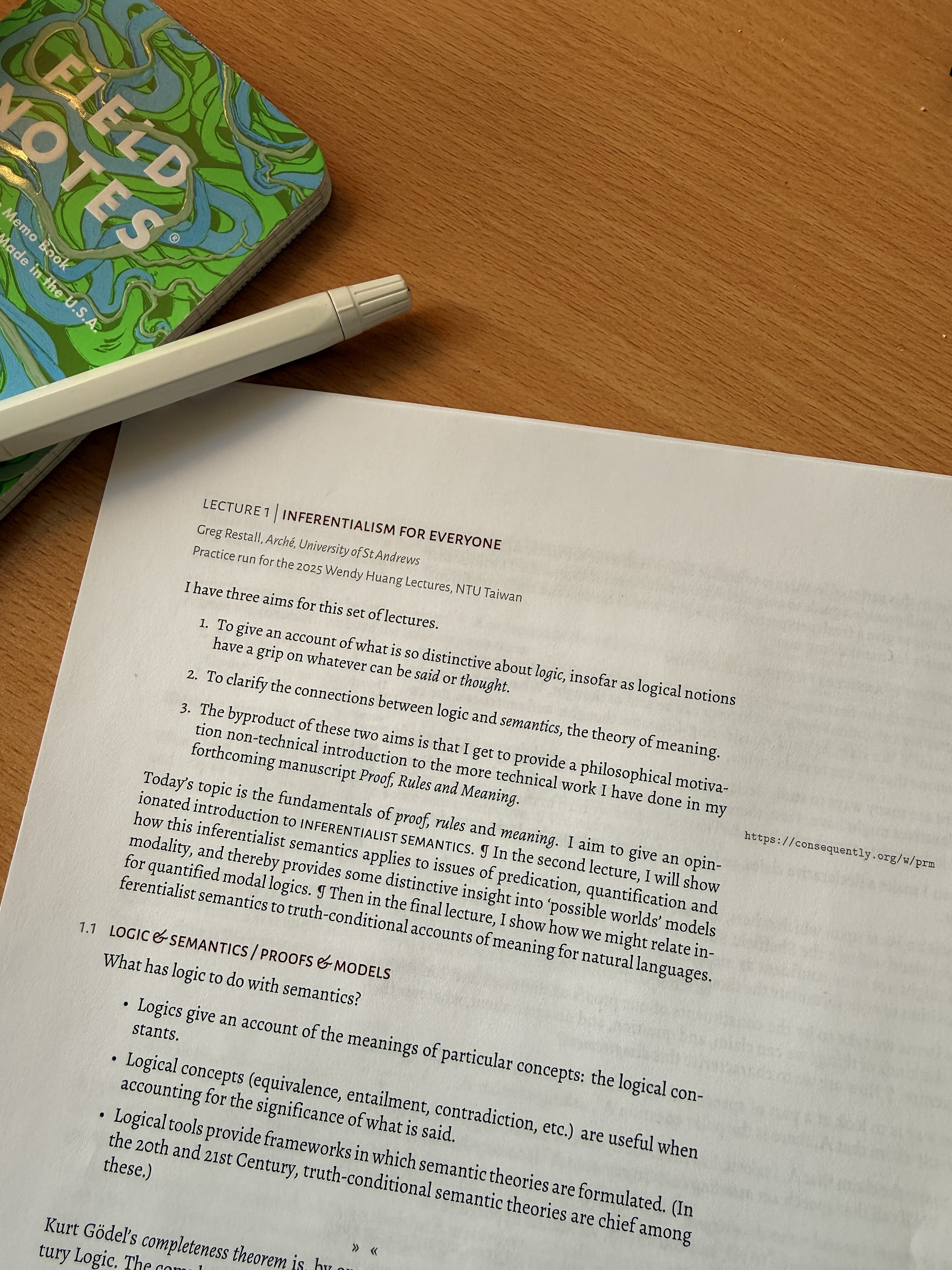 An A4 printed handout, entitled 'inferentialism for everyone'